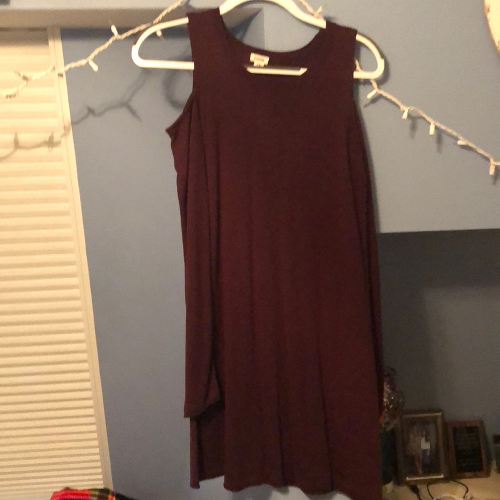 Maroon no shoulder sweater dress